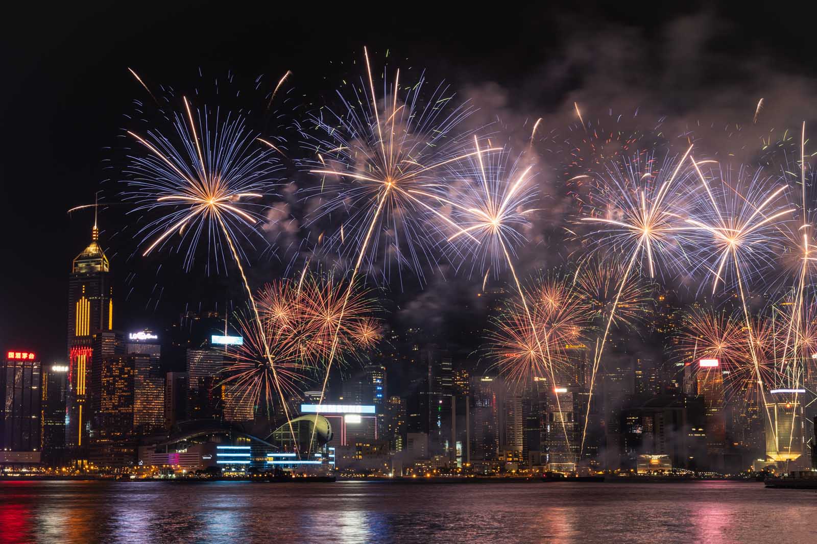 Fireworks on New Years Eve in Hong Kong