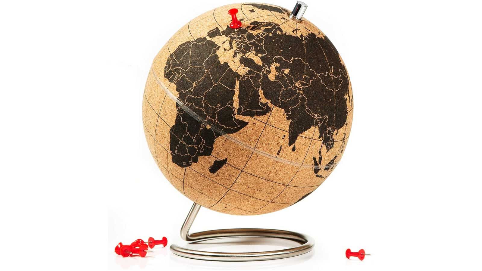 Travel cork globe with pegs best travel gift ideas