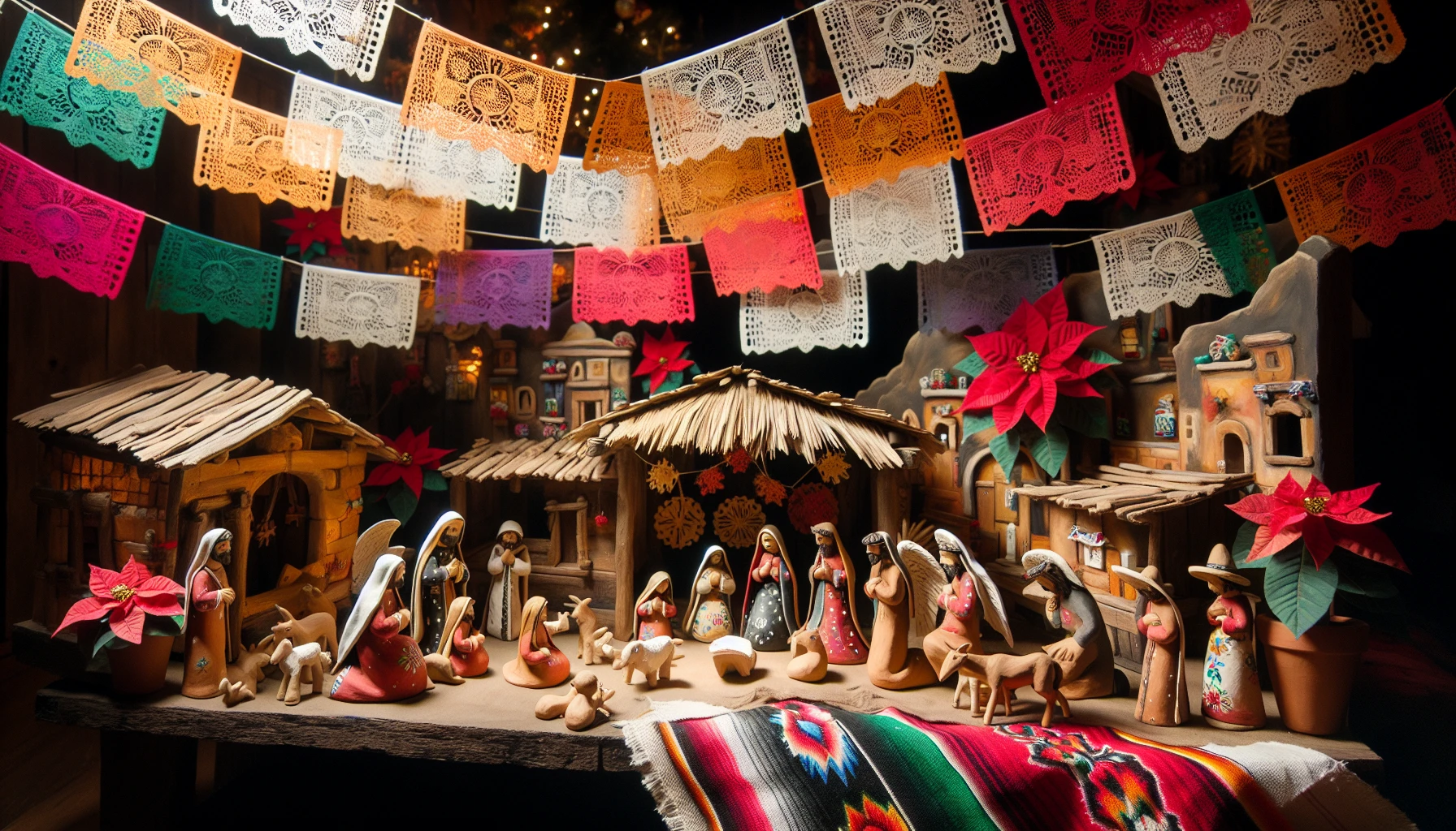 Nativity scene with traditional Mexican decorations christmas in mexico